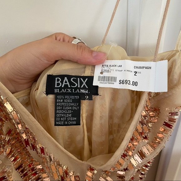 Basix Black Label New Years Champagne Spaghetti Strap Mirror Dress - Picture 4 of 10